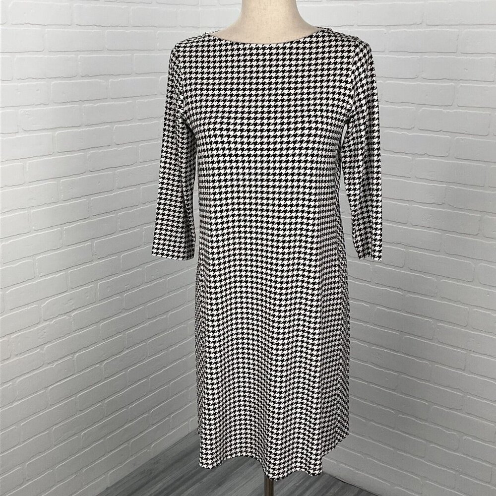 J Jill Dress Women XSmall Petite Black White‎ Houndstooth Shift Wearever Stretch